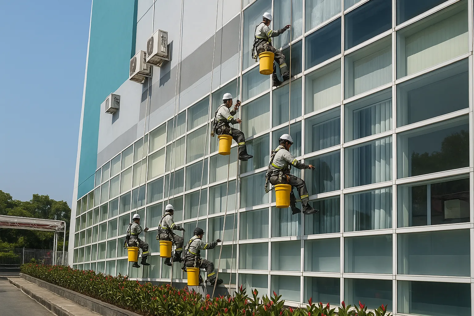 Lau kính cao tầng bằng rope access tại TP.HCM